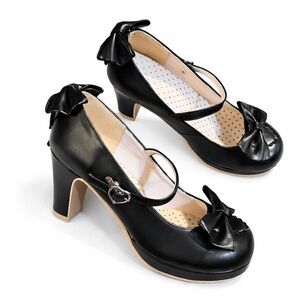 NWOT Sweet Heart Bow Black Mary Jane Lolita Block Heels Size 40